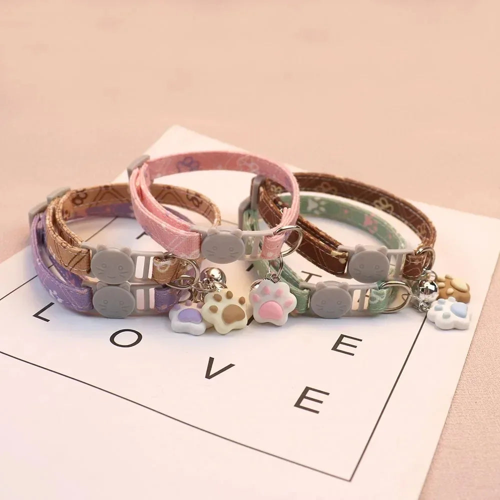 Cute Adjustable Footprint Pet Collar with Bell, Breakaway Safety Collar for Small Dogs Puppy Kitten Accessories