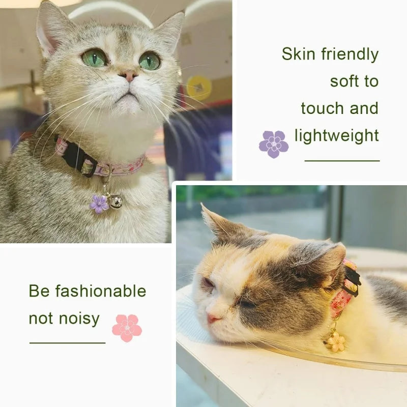 Cute Floral Cat Collar With Bell Adjustable Size Fashion Pet Neck Collar Safety Comfortable Kitten Accessories For Small Pets