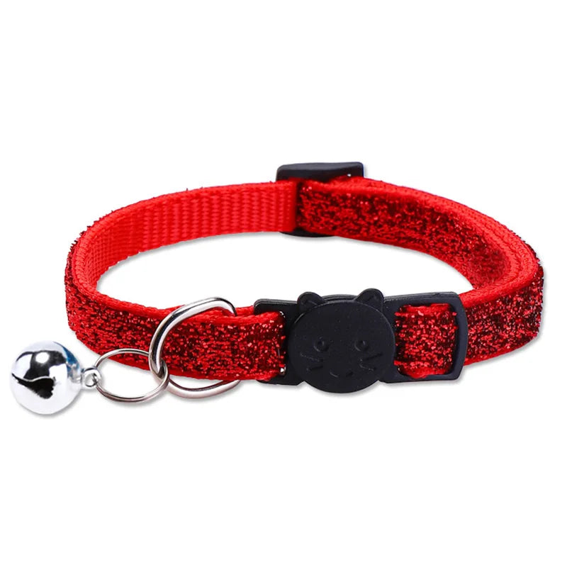 Pet Collar with Bell Cat Dog Glitter Sequin Breakaway Adjustable Small Dog Kitten Collar Puppy Daily Wear Walking Neck Strap