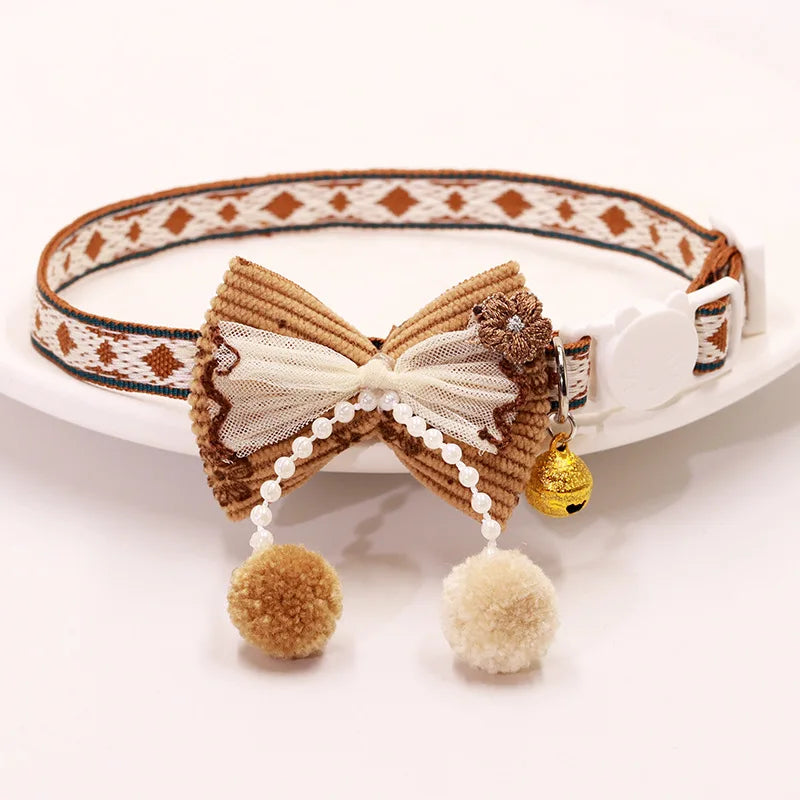 Safe Cat Collar with Bell, Bow Tie, Breakaway Safety Clasp Pet Accessories Lace Kitten Necklace for Cats Puppy Small Dogs