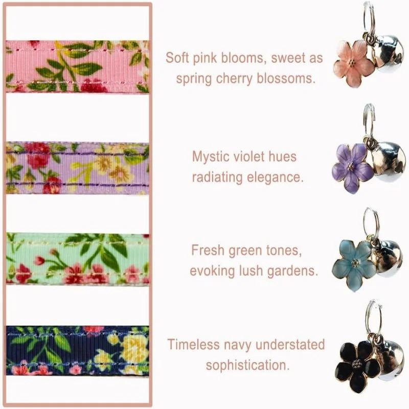 Cute Floral Cat Collar With Bell Adjustable Size Fashion Pet Neck Collar Safety Comfortable Kitten Accessories For Small Pets
