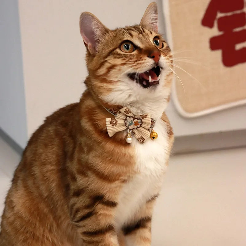 Safe Cat Collar with Bell, Bow Tie, Breakaway Safety Clasp Pet Accessories Lace Kitten Necklace for Cats Puppy Small Dogs