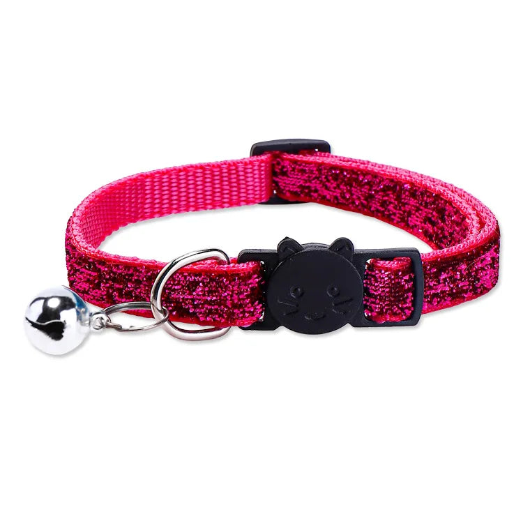 Pet Collar with Bell Cat Dog Glitter Sequin Breakaway Adjustable Small Dog Kitten Collar Puppy Daily Wear Walking Neck Strap