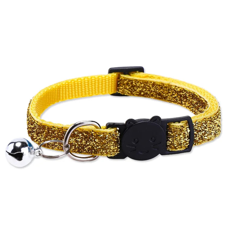 Pet Collar with Bell Cat Dog Glitter Sequin Breakaway Adjustable Small Dog Kitten Collar Puppy Daily Wear Walking Neck Strap