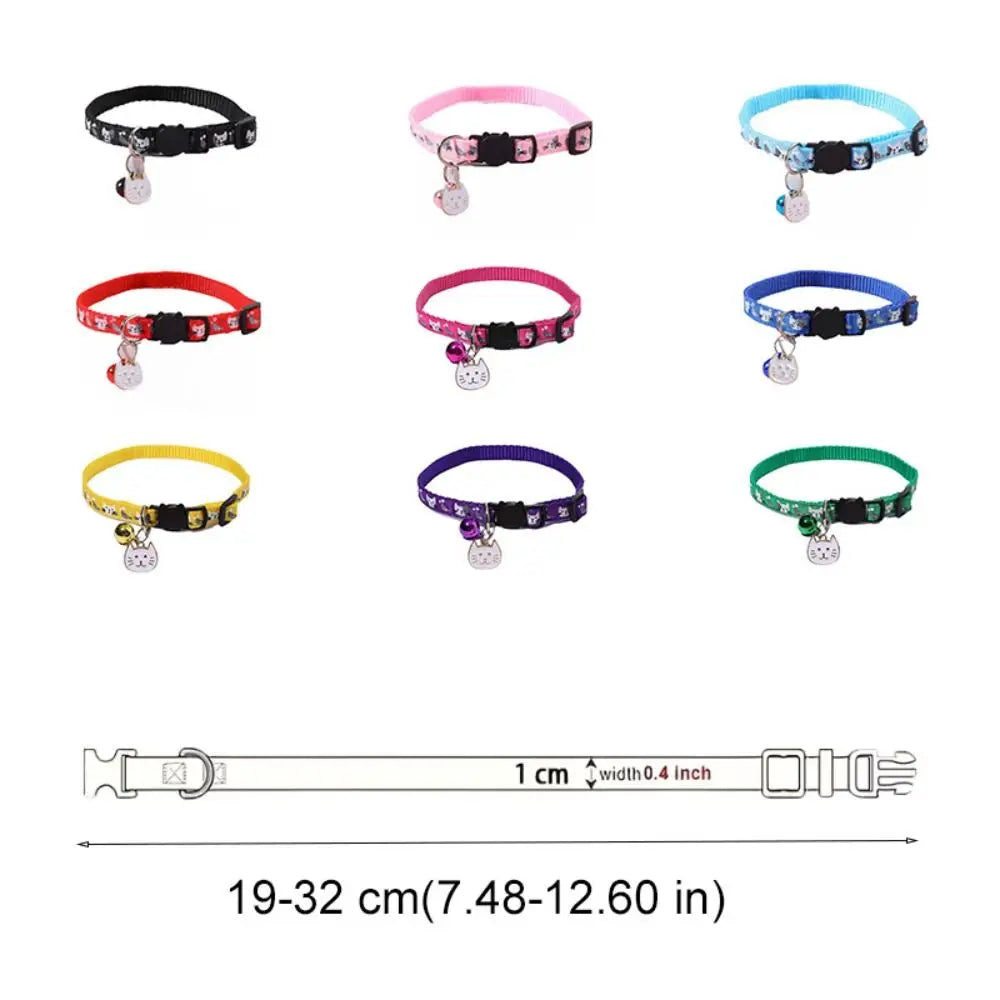 Adjustable Pet Cat Collar Safety Buckle Quick Release Anti-lost Cat Necklace with Cat Face Pendant Bell Cat Pattern