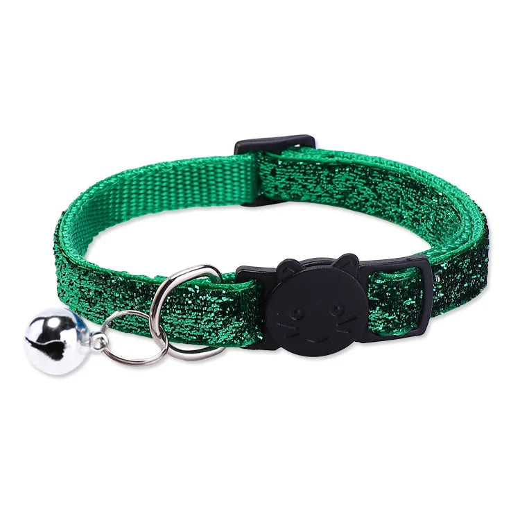 Pet Collar with Bell Cat Dog Glitter Sequin Breakaway Adjustable Small Dog Kitten Collar Puppy Daily Wear Walking Neck Strap