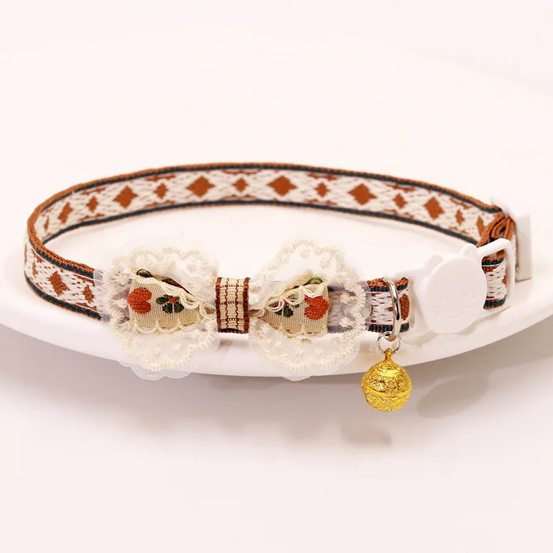 Safe Cat Collar with Bell, Bow Tie, Breakaway Safety Clasp Pet Accessories Lace Kitten Necklace for Cats Puppy Small Dogs