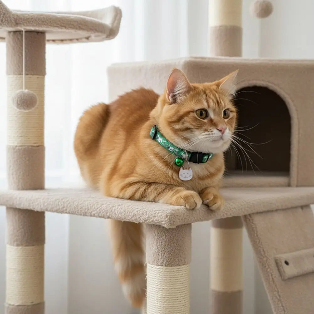 Adjustable Pet Cat Collar Safety Buckle Quick Release Anti-lost Cat Necklace with Cat Face Pendant Bell Cat Pattern