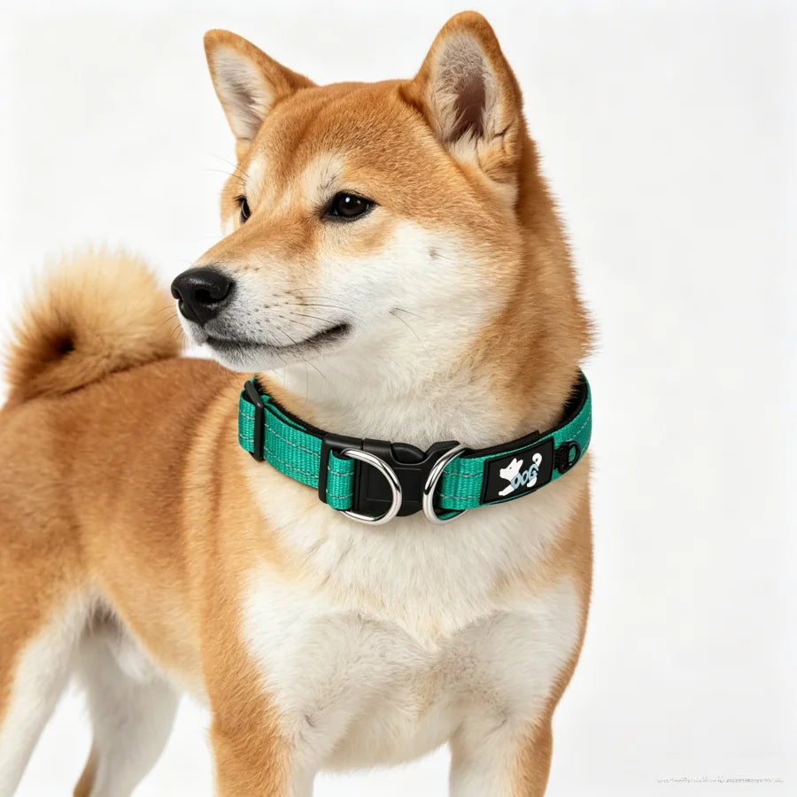 Reflective Comfort Lined Dog Collar with Double D-Ring for Medium to Small Dogs Adjustable Pet Leash for Enhanced Visibility