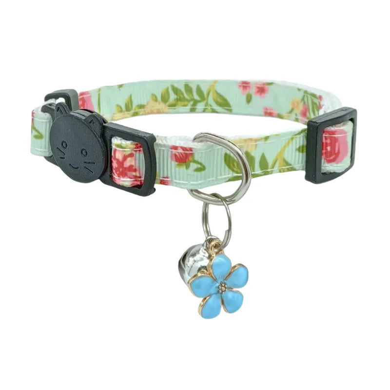 Cute Floral Cat Collar With Bell Adjustable Size Fashion Pet Neck Collar Safety Comfortable Kitten Accessories For Small Pets
