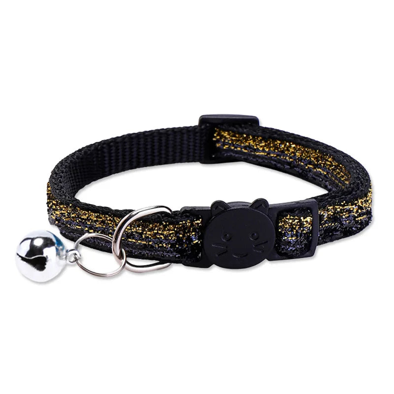 Pet Collar with Bell Cat Dog Glitter Sequin Breakaway Adjustable Small Dog Kitten Collar Puppy Daily Wear Walking Neck Strap