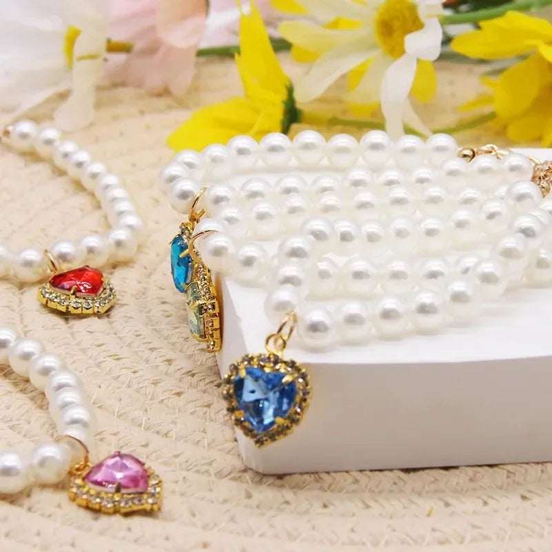 New Cat Collar Decoration Pet Cute Exquisite Neck Kitten Adjustable Summer Cat Necklace High Simulation Pearls Pet Supplies