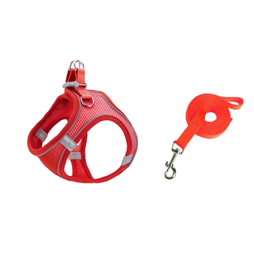 Adjustable Dog Harness Leash Set Breathable Reflective Dog Chest Strap Comfortable Escape Proof Pet Collar Harness