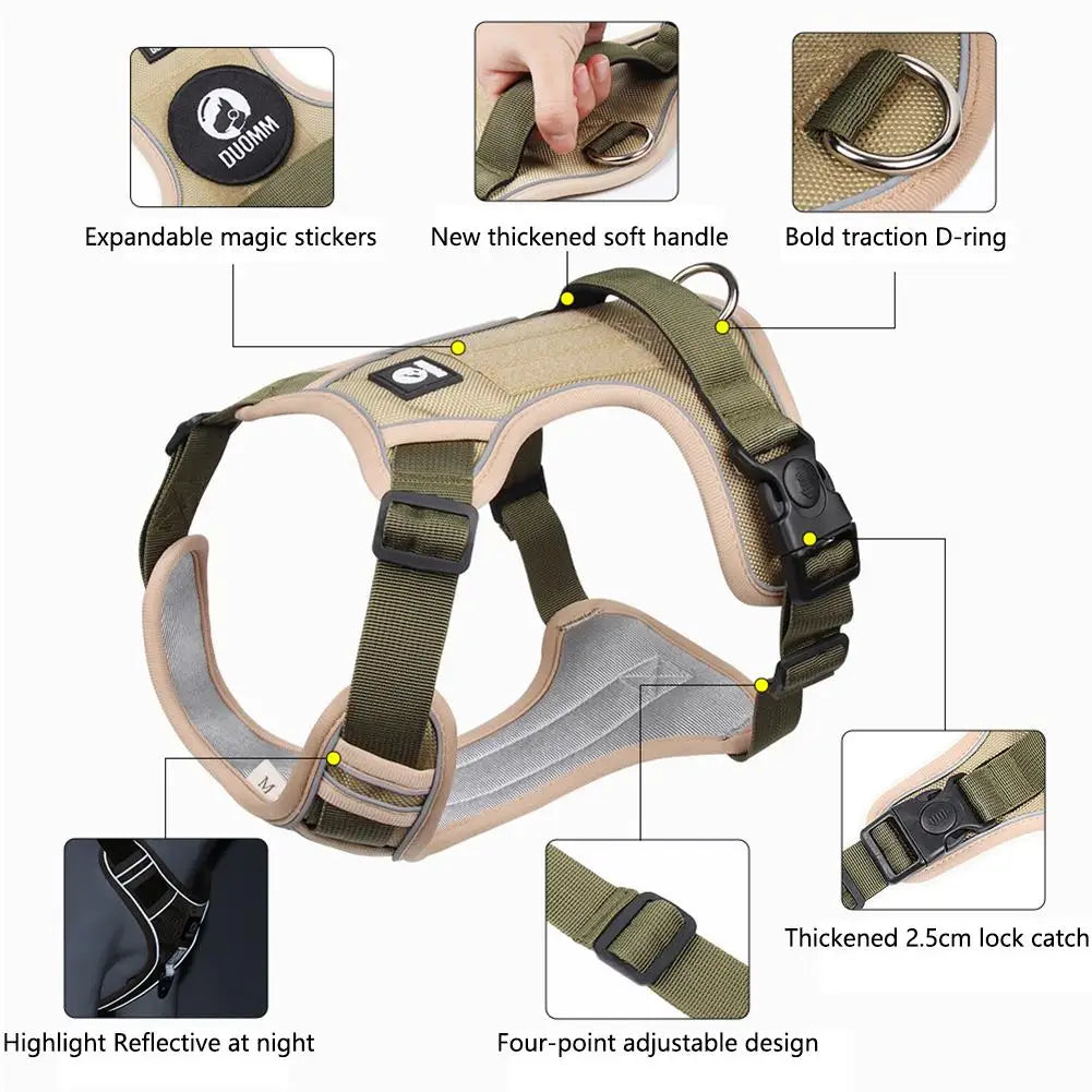 Dog Harnesses Pet Collar Labrador Army Reflective Adjustable Harness Oxford Cloth Vest Training Hound Walk Medium Large Dog