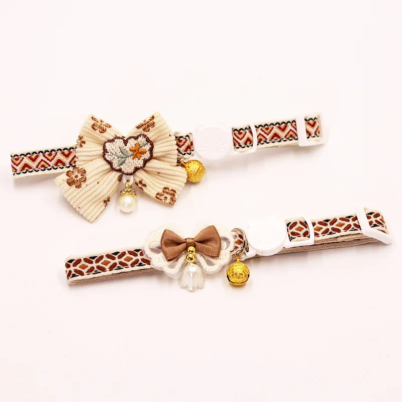 Safe Cat Collar with Bell, Bow Tie, Breakaway Safety Clasp Pet Accessories Lace Kitten Necklace for Cats Puppy Small Dogs