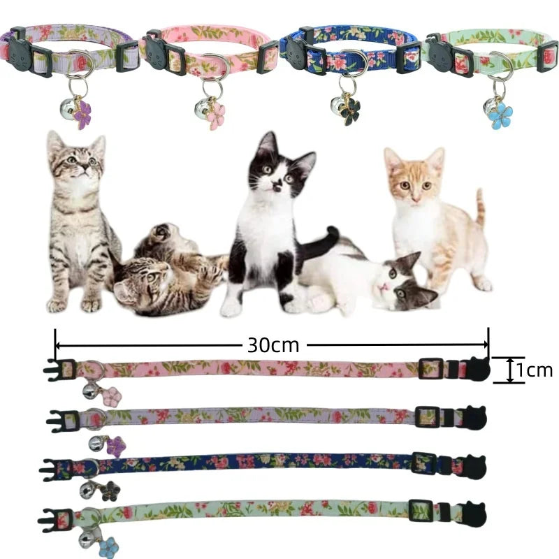 Cute Floral Cat Collar With Bell Adjustable Size Fashion Pet Neck Collar Safety Comfortable Kitten Accessories For Small Pets
