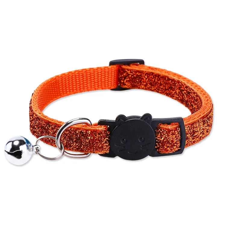 Pet Collar with Bell Cat Dog Glitter Sequin Breakaway Adjustable Small Dog Kitten Collar Puppy Daily Wear Walking Neck Strap