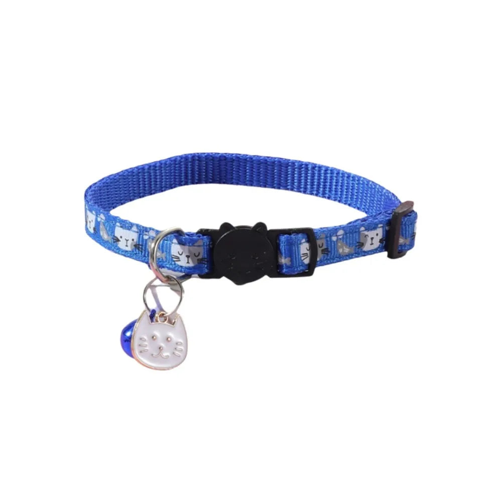 Adjustable Pet Cat Collar Safety Buckle Quick Release Anti-lost Cat Necklace with Cat Face Pendant Bell Cat Pattern