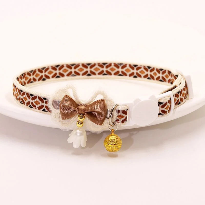 Safe Cat Collar with Bell, Bow Tie, Breakaway Safety Clasp Pet Accessories Lace Kitten Necklace for Cats Puppy Small Dogs