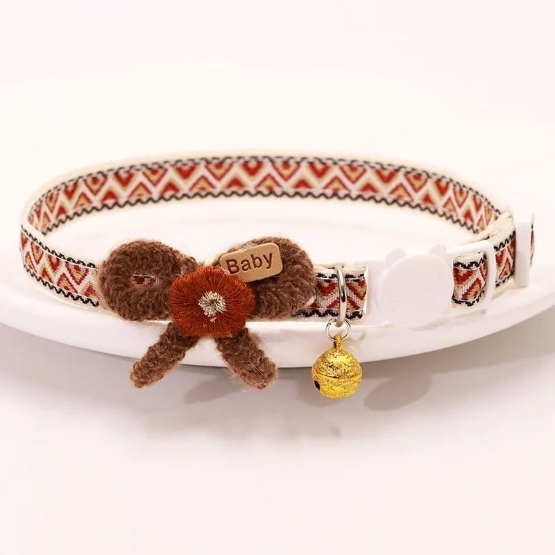 Safe Cat Collar with Bell, Bow Tie, Breakaway Safety Clasp Pet Accessories Lace Kitten Necklace for Cats Puppy Small Dogs