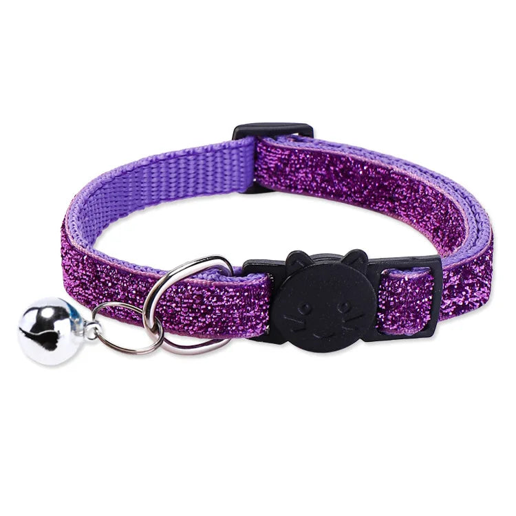 Pet Collar with Bell Cat Dog Glitter Sequin Breakaway Adjustable Small Dog Kitten Collar Puppy Daily Wear Walking Neck Strap
