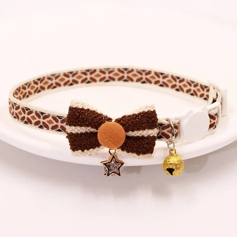 Safe Cat Collar with Bell, Bow Tie, Breakaway Safety Clasp Pet Accessories Lace Kitten Necklace for Cats Puppy Small Dogs