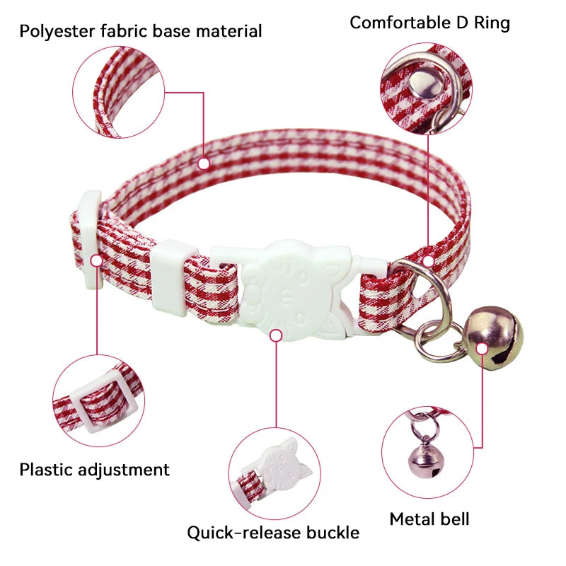 Adjustable Elastic Cat Collar with Bell Small Dog Kitten Mesh Safety Necklace Pet Supplies Kitten Accessories