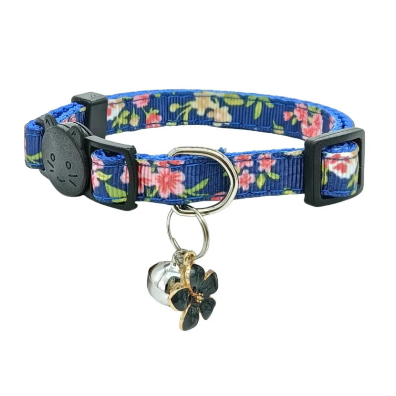 Cute Floral Cat Collar With Bell Adjustable Size Fashion Pet Neck Collar Safety Comfortable Kitten Accessories For Small Pets