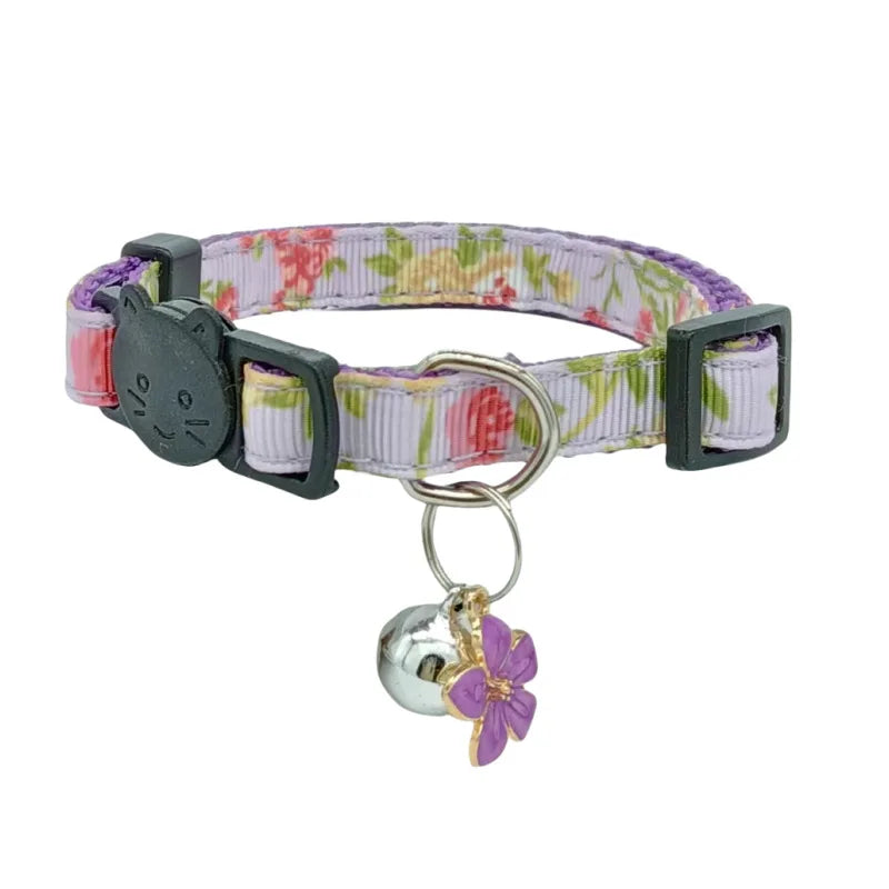 Cute Floral Cat Collar With Bell Adjustable Size Fashion Pet Neck Collar Safety Comfortable Kitten Accessories For Small Pets