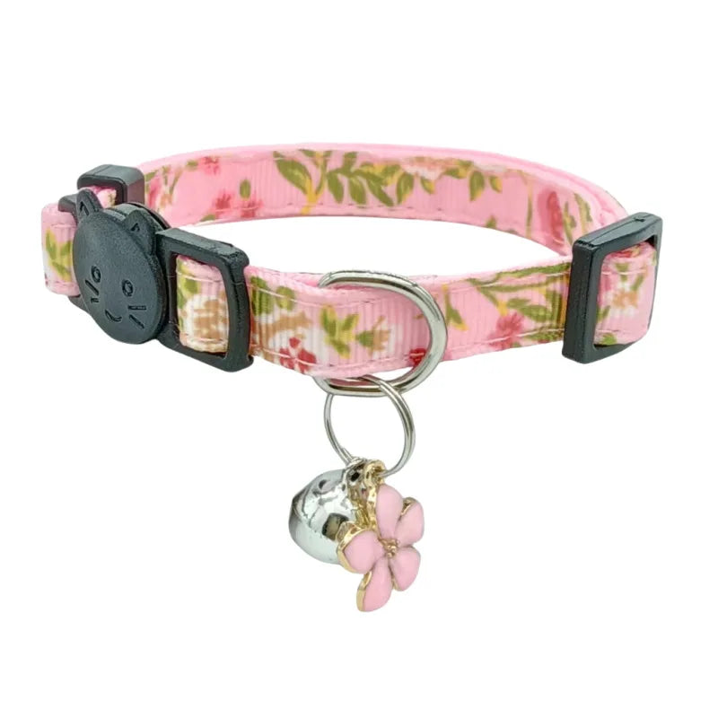 Cute Floral Cat Collar With Bell Adjustable Size Fashion Pet Neck Collar Safety Comfortable Kitten Accessories For Small Pets