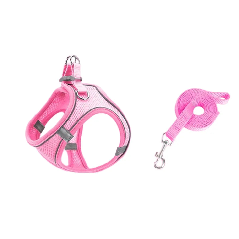 Adjustable Dog Harness Leash Set Breathable Reflective Dog Chest Strap Comfortable Escape Proof Pet Collar Harness
