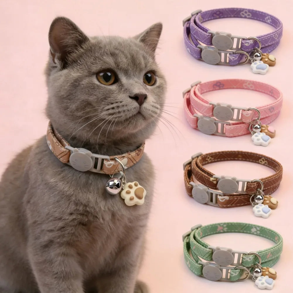 Cute Adjustable Footprint Pet Collar with Bell, Breakaway Safety Collar for Small Dogs Puppy Kitten Accessories