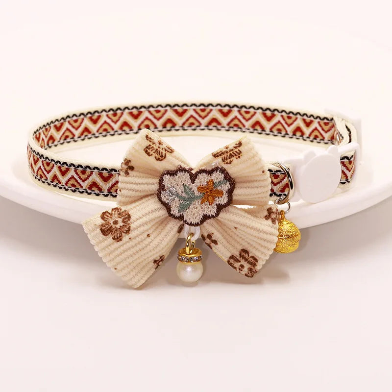 Safe Cat Collar with Bell, Bow Tie, Breakaway Safety Clasp Pet Accessories Lace Kitten Necklace for Cats Puppy Small Dogs