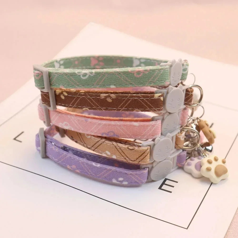 Cute Adjustable Footprint Pet Collar with Bell, Breakaway Safety Collar for Small Dogs Puppy Kitten Accessories